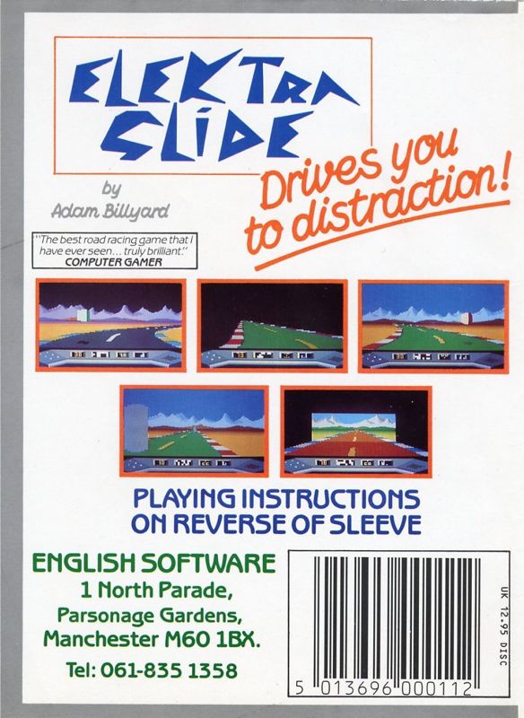 Back Cover for Elektraglide (Atari 8-bit and Commodore 64) (Disk release)