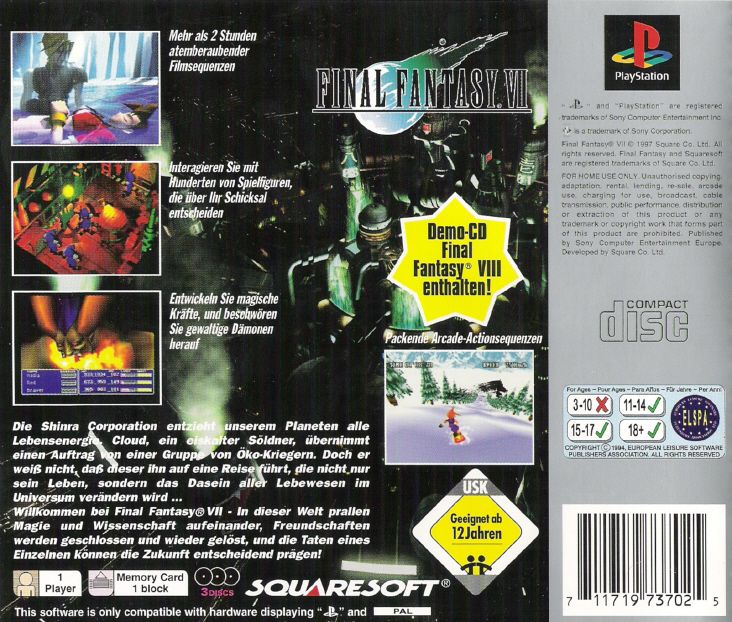 Back Cover for Final Fantasy VII (PlayStation) (Platinum release)