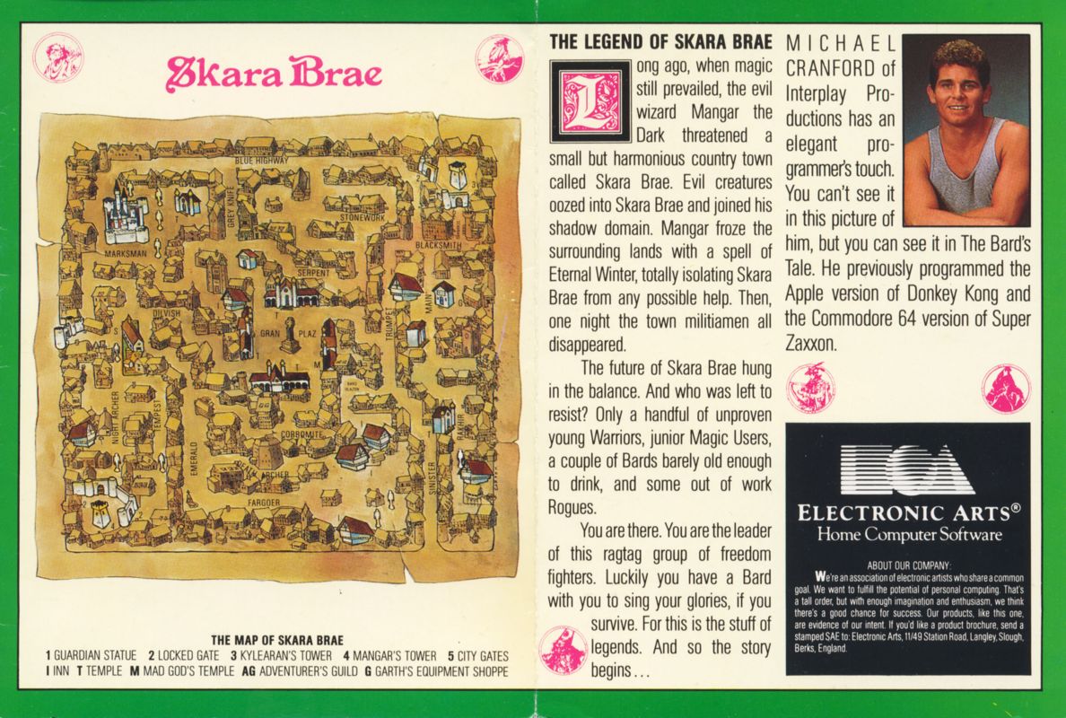 Inside Cover for Tales of the Unknown: Volume I - The Bard's Tale (Commodore 64)