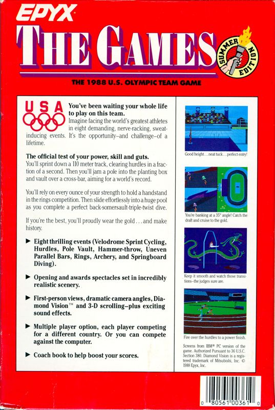 Back Cover for The Games: Summer Edition (Commodore 64)