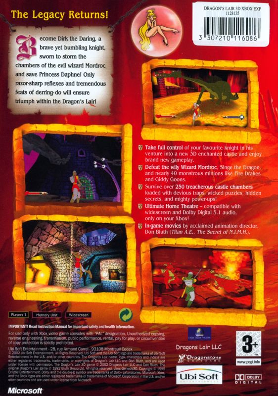 Back Cover for Dragon's Lair 3D: Return to the Lair (Xbox)