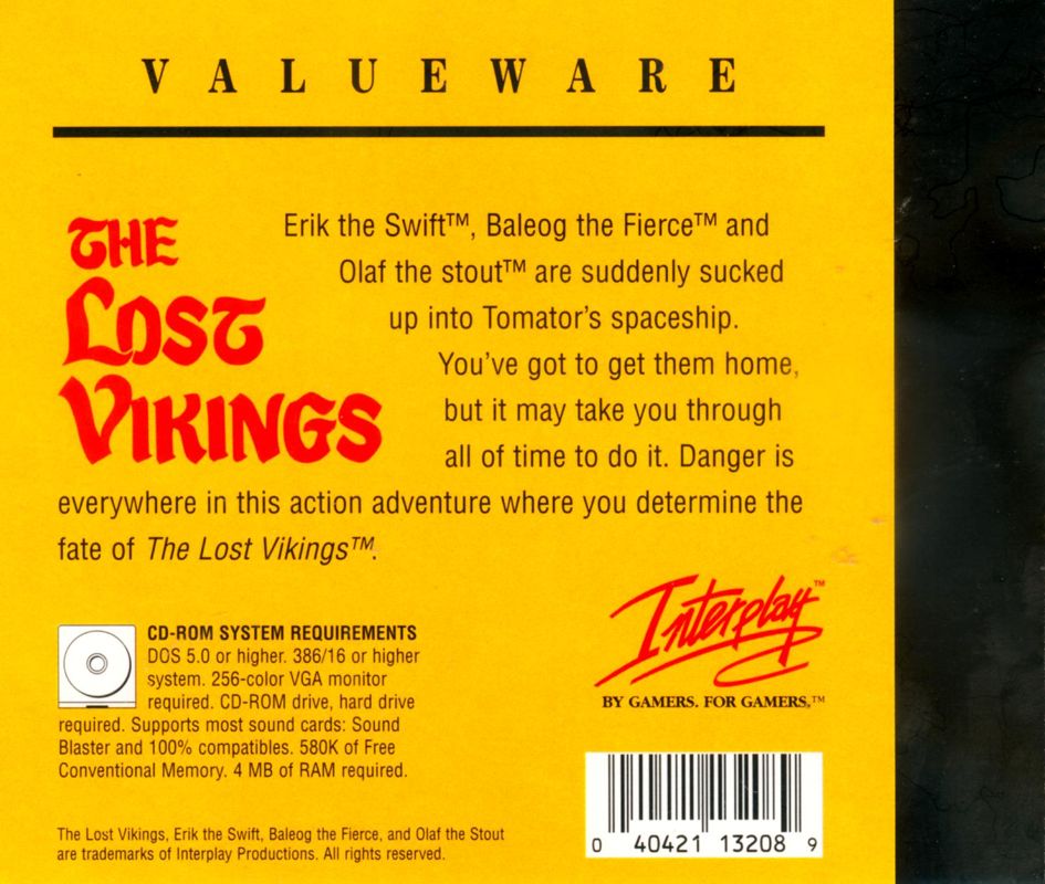 Back Cover for The Lost Vikings (DOS) (Interplay Valueware CD-ROM release)