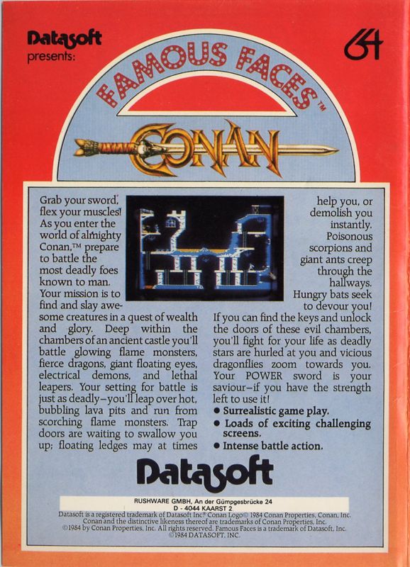 Back Cover for Conan (Commodore 64)