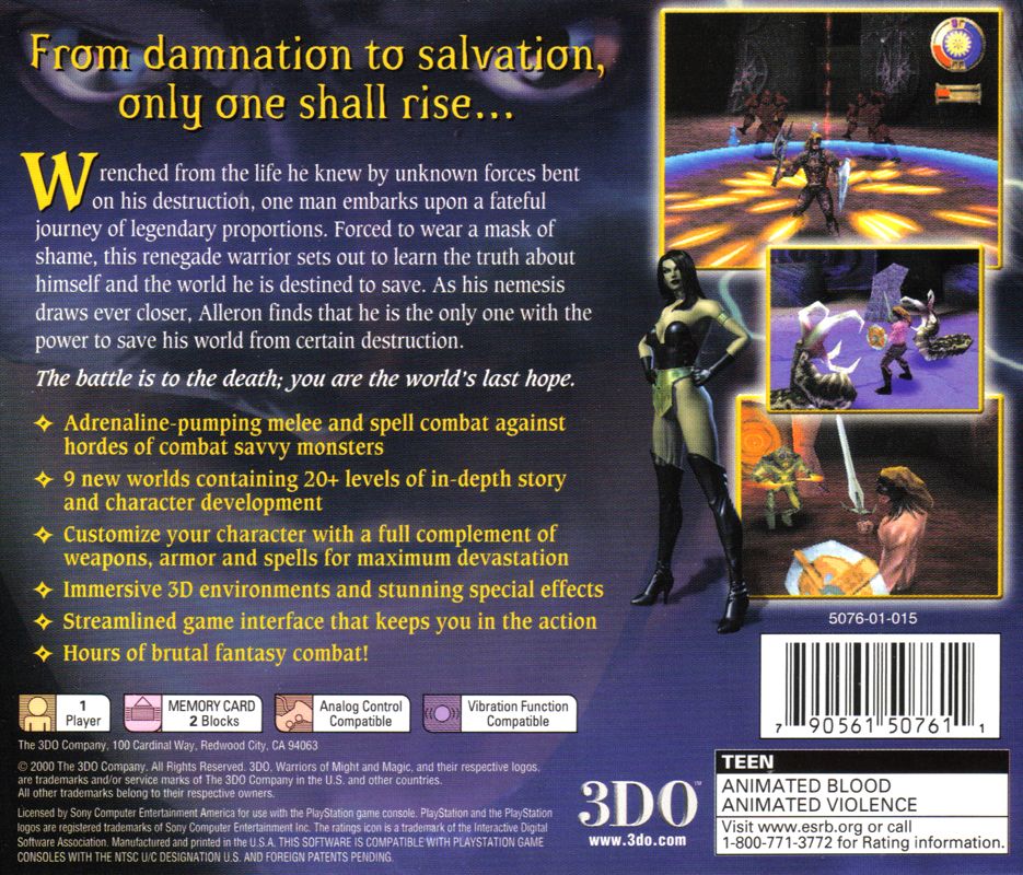 Back Cover for Warriors of Might and Magic (PlayStation)