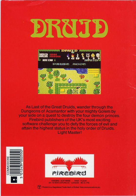 Back Cover for Druid (Commodore 64) (Disk release)