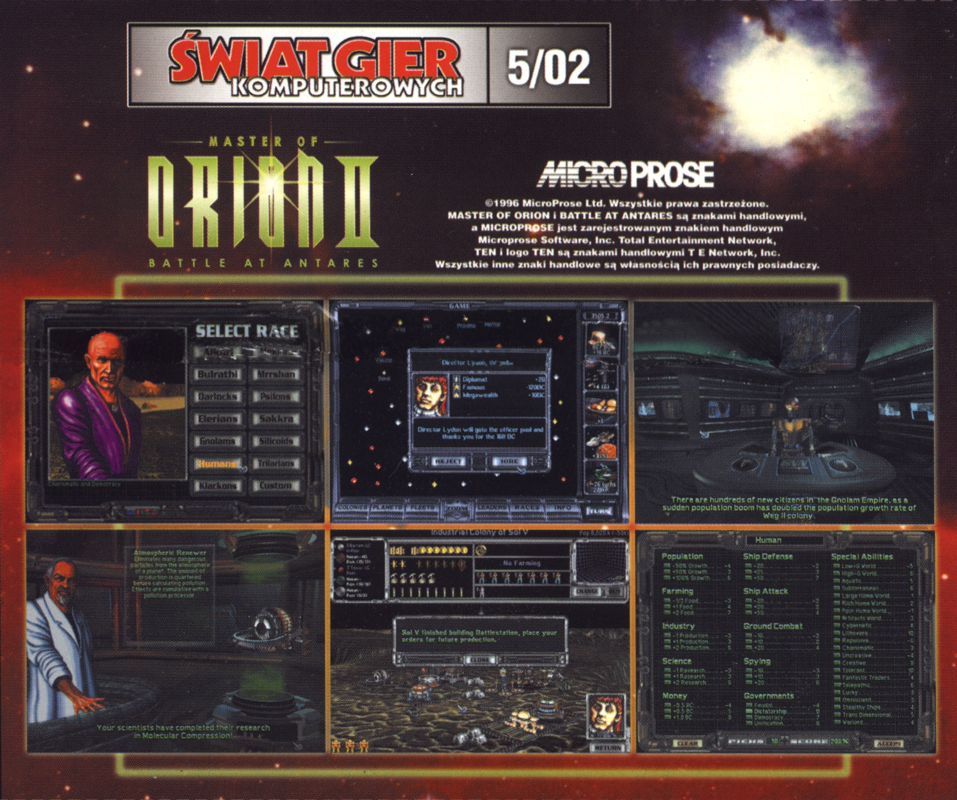 Back Cover for Master of Orion II: Battle at Antares (DOS and Windows) (Bundled with Świat Gier Komputerowych magazine #5/2002)