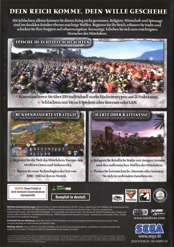 Other for Medieval II: Total War (Collector's Edition) (Windows) (Cuboid Slipbox): Game Keep Case - Back