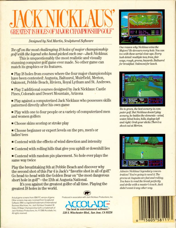Back Cover for Jack Nicklaus' Greatest 18 Holes of Major Championship Golf (Commodore 64)