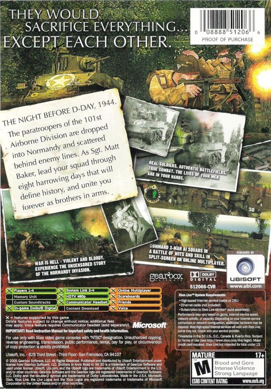Back Cover for Brothers in Arms: Road to Hill 30 (Xbox)