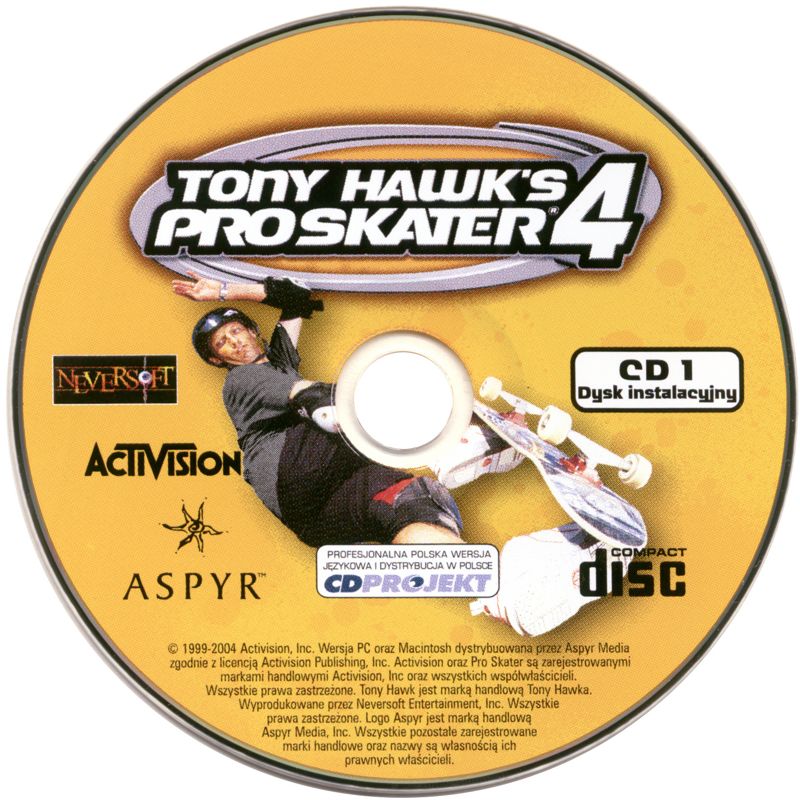 Media for Tony Hawk's Pro Skater 4 (Windows) (eXtra Klasyka neXt release): Disc 1/2