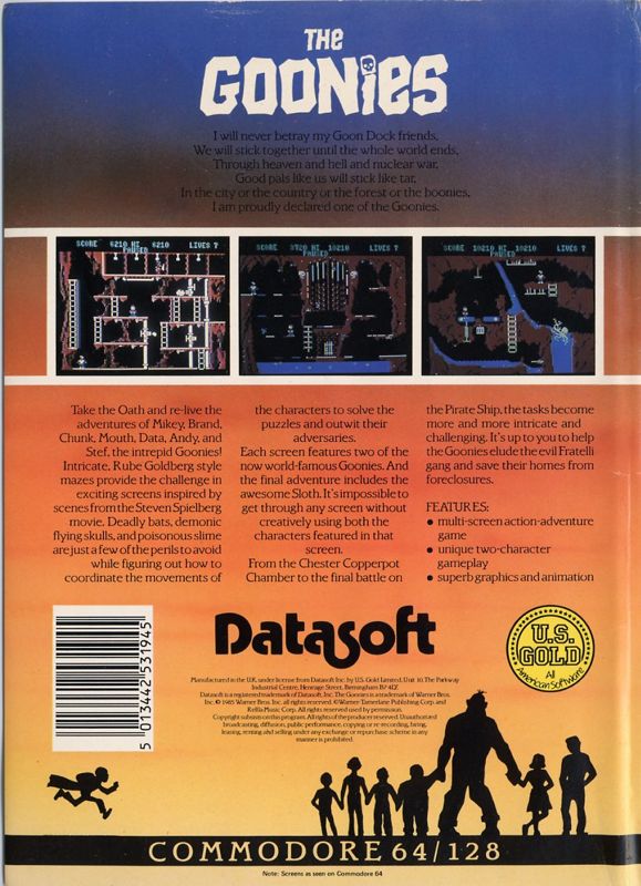 Back Cover for The Goonies (Commodore 64) (Disk release)