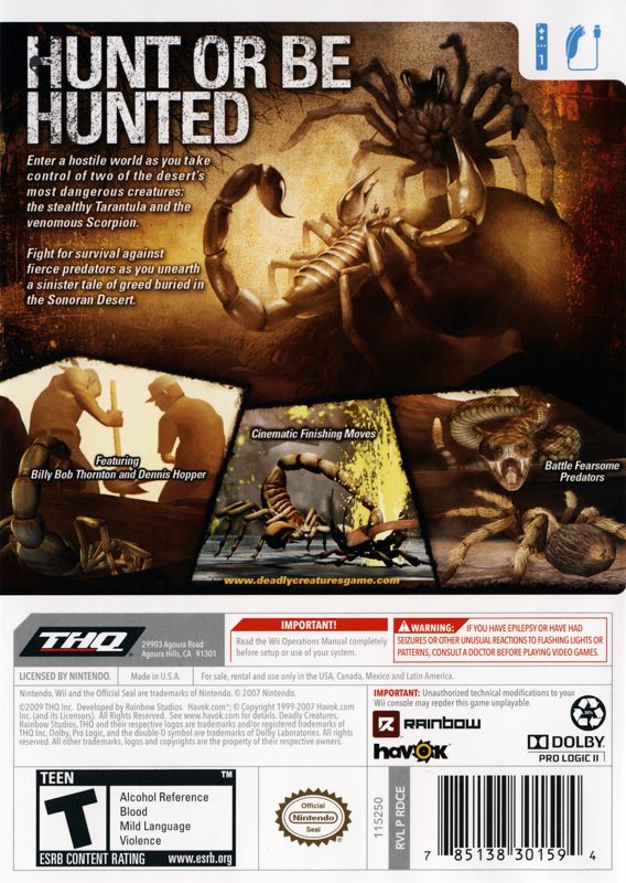Back Cover for Deadly Creatures (Wii)