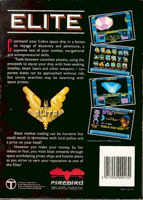 Back Cover for Elite (Atari ST)