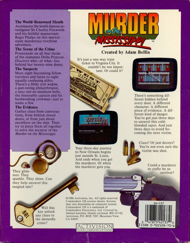 Back Cover for Murder on the Mississippi (Commodore 64)