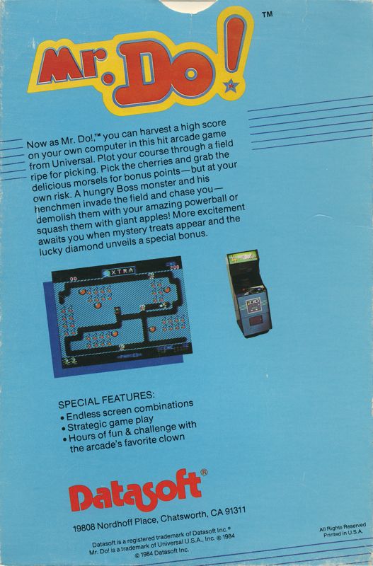 Back Cover for Mr. Do! (Atari 8-bit and Commodore 64)