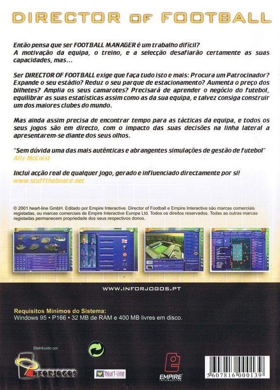 Back Cover for Director of Football (Windows) (PowerGames budget label)