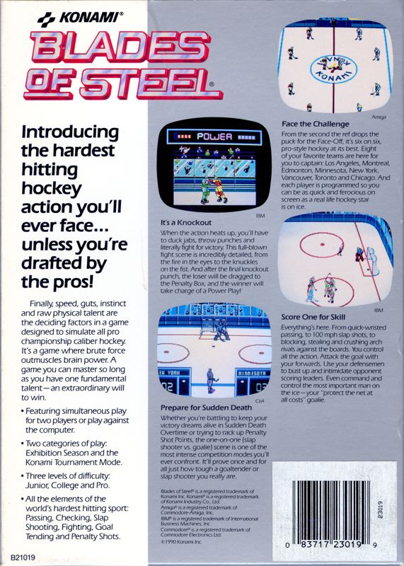 Back Cover for Blades of Steel (Amiga)