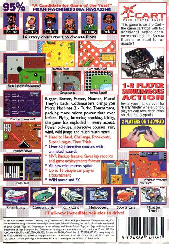 Back Cover for Micro Machines 2: Turbo Tournament (Genesis)