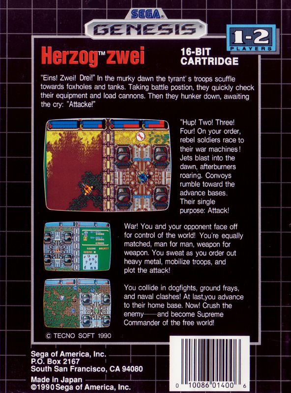 Back Cover for Herzog Zwei (Genesis)