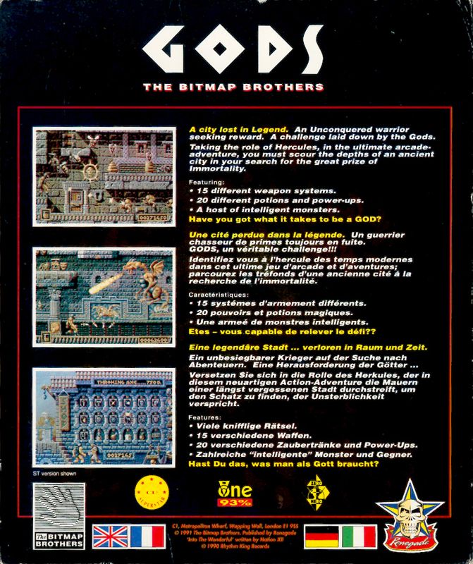 Back Cover for Gods (Atari ST)
