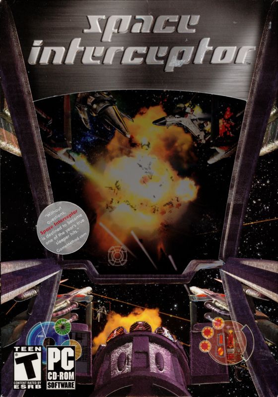 Front Cover for Space Interceptor (Windows) (Front of box features a Die-Cut and cellophane to resemble cockpit.)