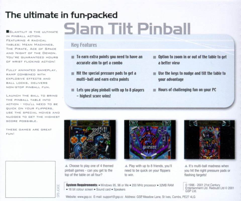 Back Cover for Slam Tilt (Windows) (Global Software Publishing (GSP) budget release)