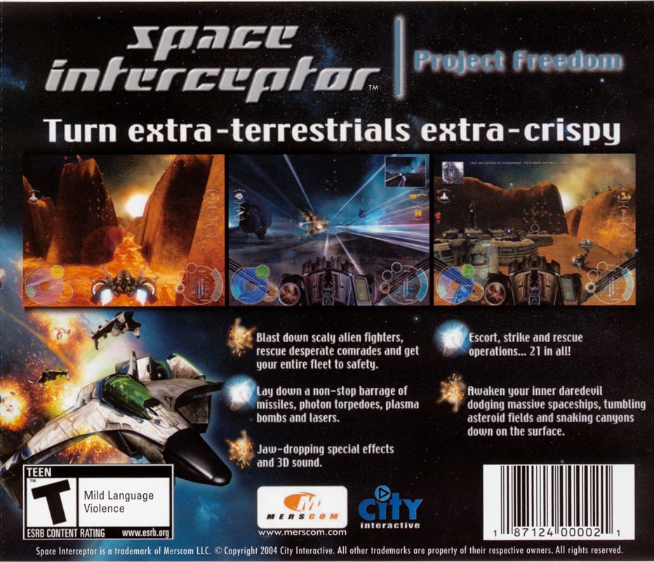 Other for Space Interceptor (Windows) (Front of box features a Die-Cut and cellophane to resemble cockpit.): Jewel Case - Back