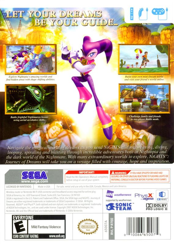 Back Cover for NiGHTS: Journey of Dreams (Wii)