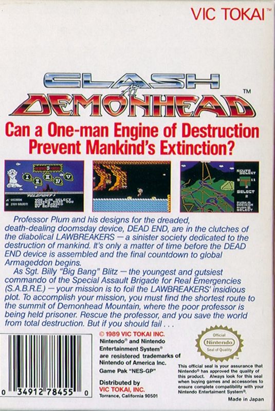 Back Cover for Clash at Demonhead (NES)