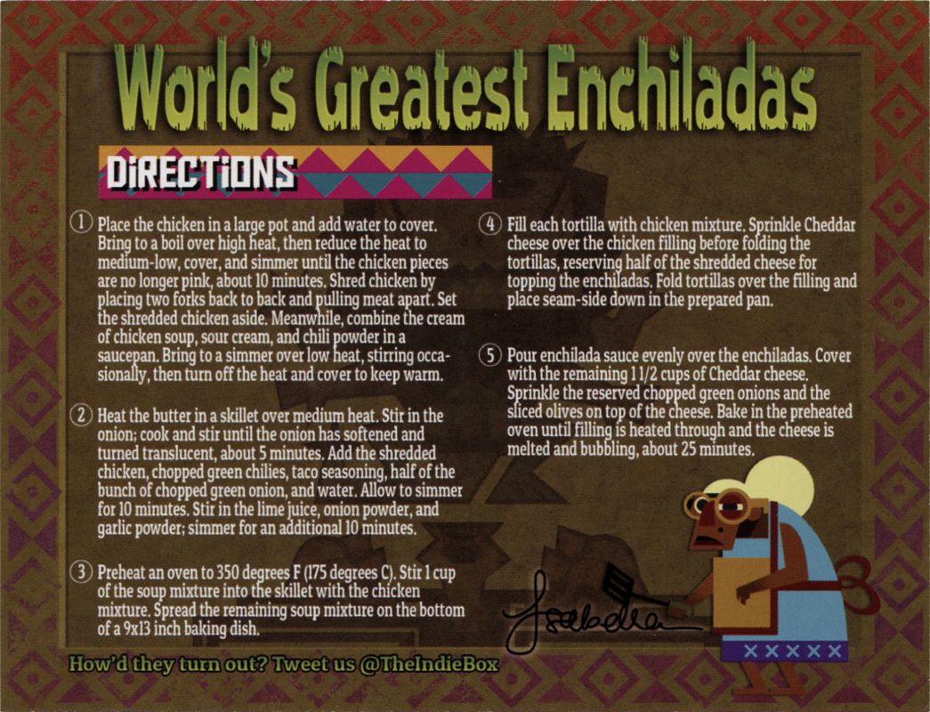 Extras for Guacamelee! Definite Collection (Linux and Macintosh and Windows): "World's Greatest Enchiladas" recipe card - Back