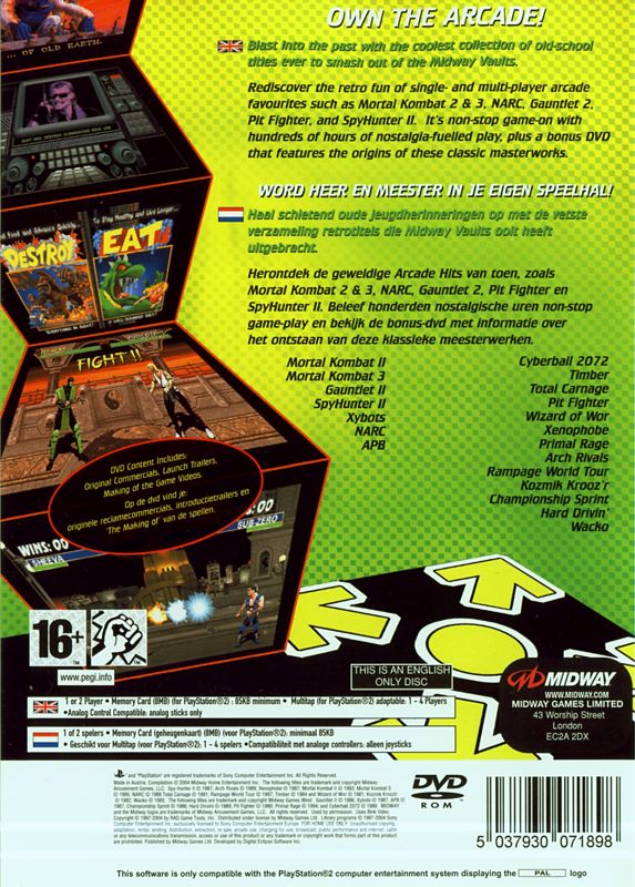 Back Cover for Midway Arcade Treasures 2 (PlayStation 2)