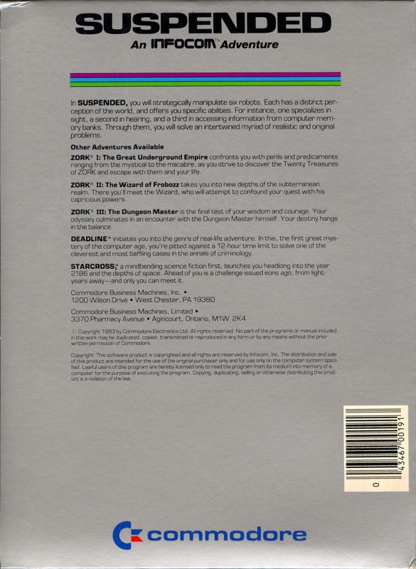 Back Cover for Suspended (Commodore 64)