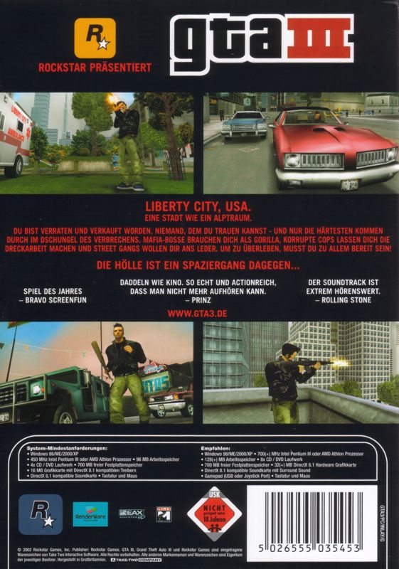 Back Cover for Grand Theft Auto III (Windows)