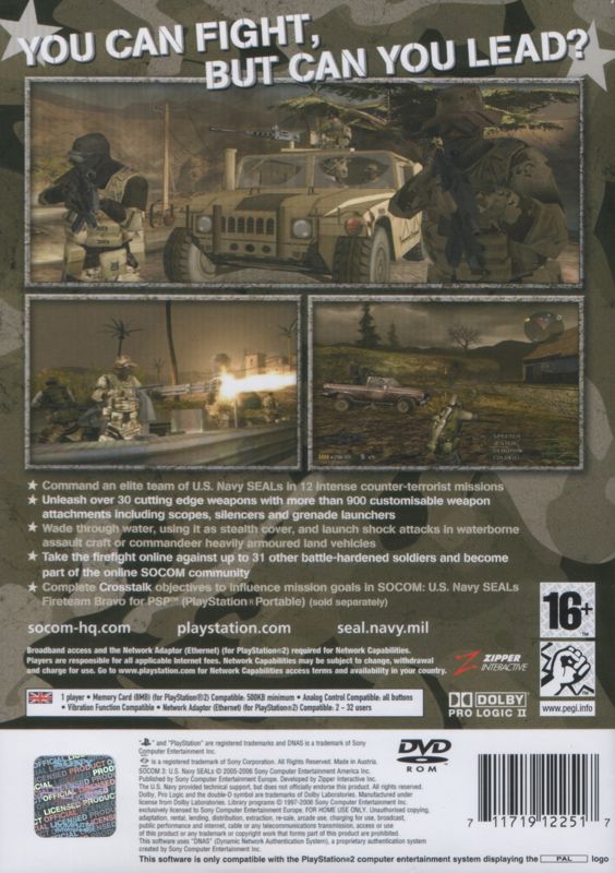 Back Cover for SOCOM 3: U.S. Navy SEALs (PlayStation 2)