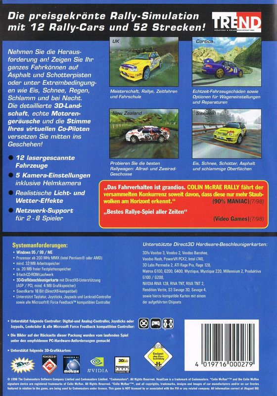 Back Cover for Colin McRae Rally (Windows) (Re-release)