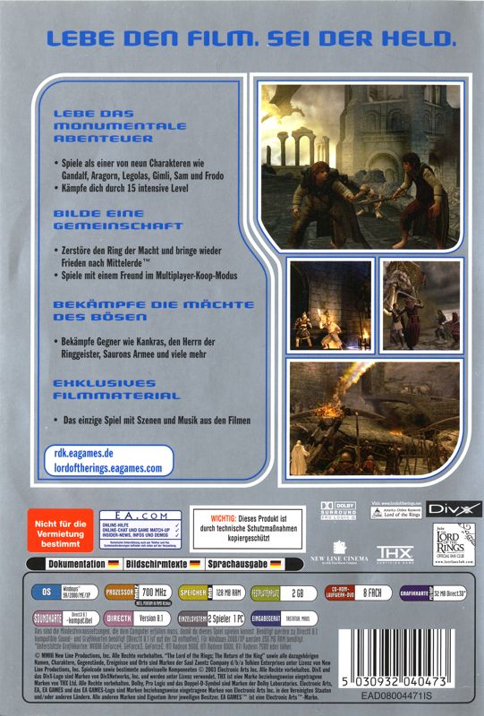 Back Cover for The Lord of the Rings: The Return of the King (Windows) (EA Classics release)