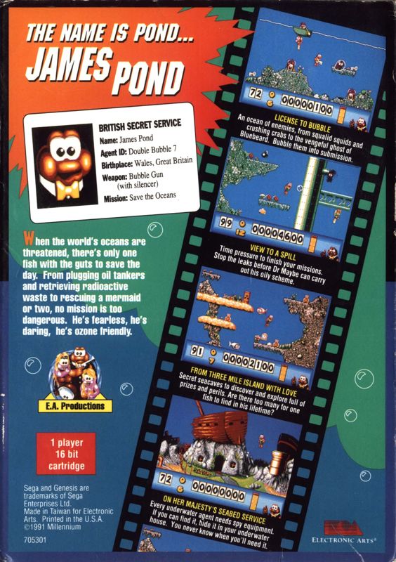Back Cover for James Pond: Underwater Agent (Genesis)