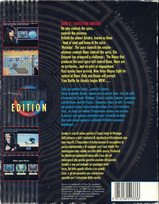 Back Cover for Dune II: The Building of a Dynasty (Amiga) (Hit Squad release)