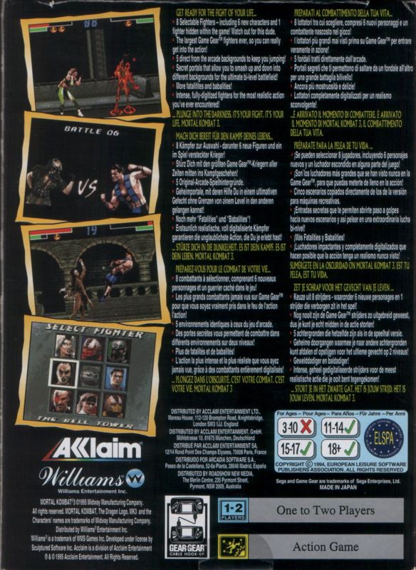 Back Cover for Mortal Kombat 3 (Game Gear)