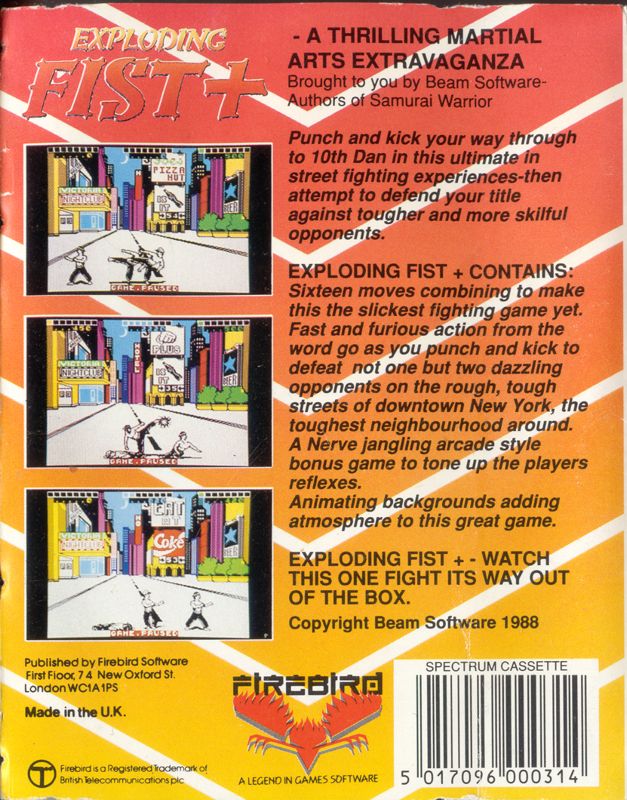Back Cover for Exploding Fist + (ZX Spectrum)