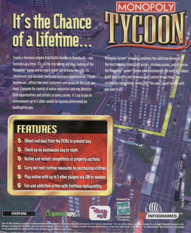 Back Cover for Monopoly Tycoon (Windows)