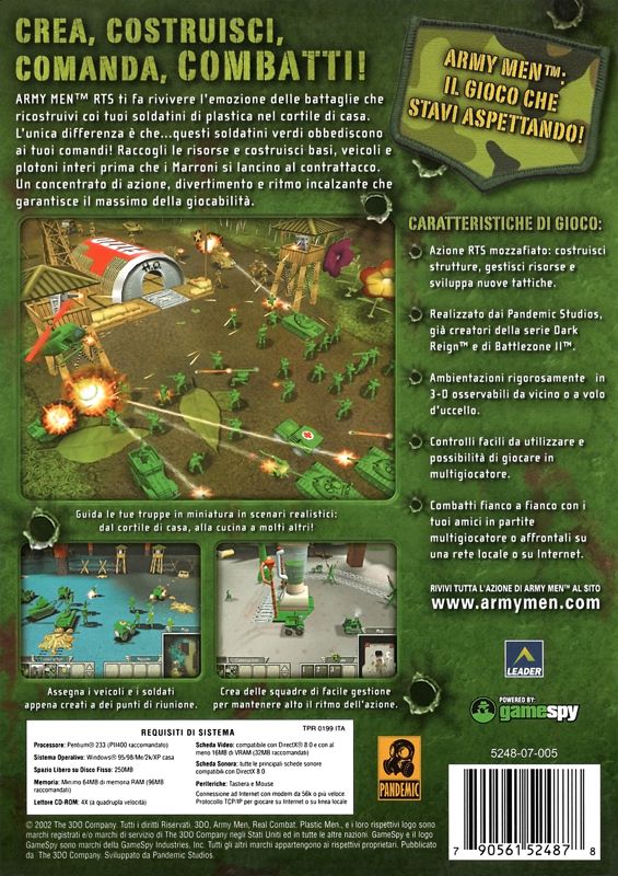 Back Cover for Army Men RTS (Windows)