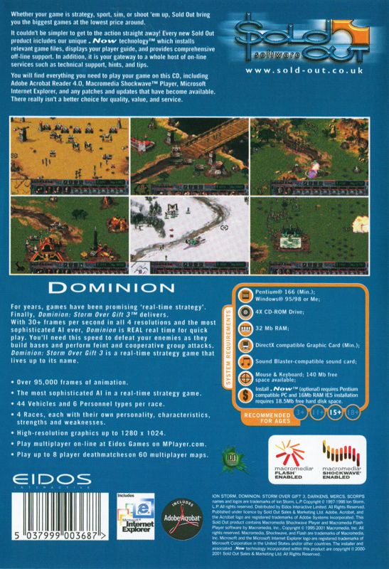 Back Cover for Dominion: Storm Over Gift 3 (Windows) (Sold Out Software release)