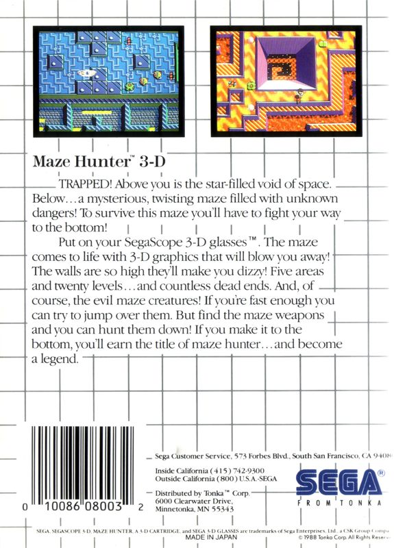 Back Cover for Maze Hunter 3-D (SEGA Master System)