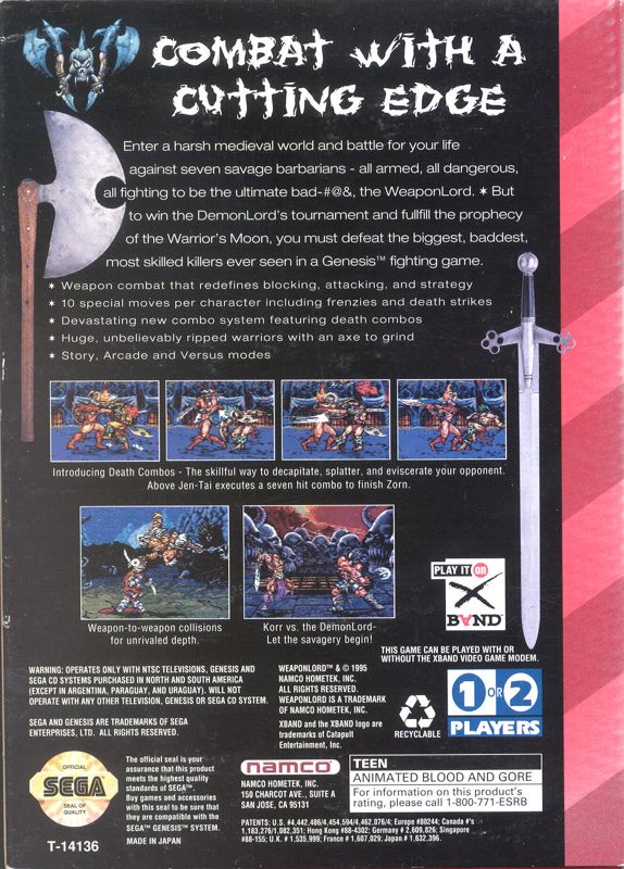 Back Cover for WeaponLord (Genesis)