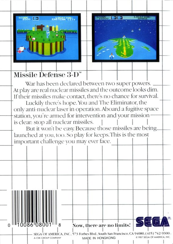 Back Cover for Missile Defense 3-D (SEGA Master System)