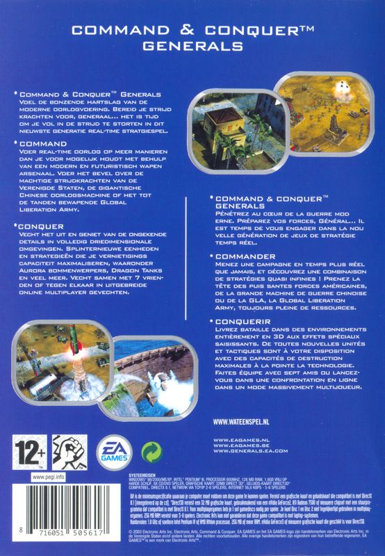 Back Cover for Command & Conquer: Generals (Windows) (Re-release)