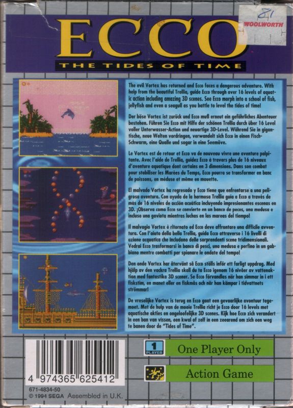 Back Cover for Ecco: The Tides of Time (Game Gear)