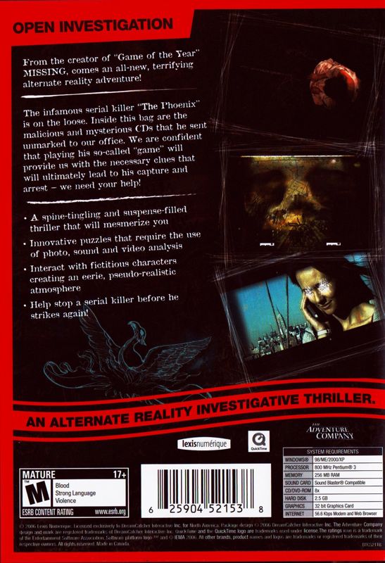 Back Cover for Evidence: The Last Ritual (Windows)