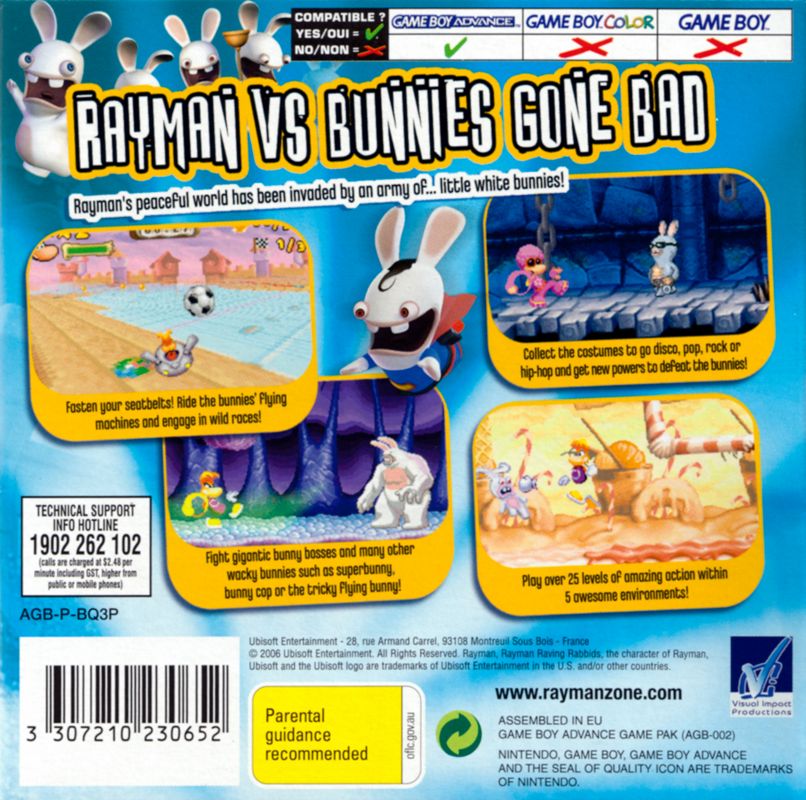 Back Cover for Rayman: Raving Rabbids (Game Boy Advance)